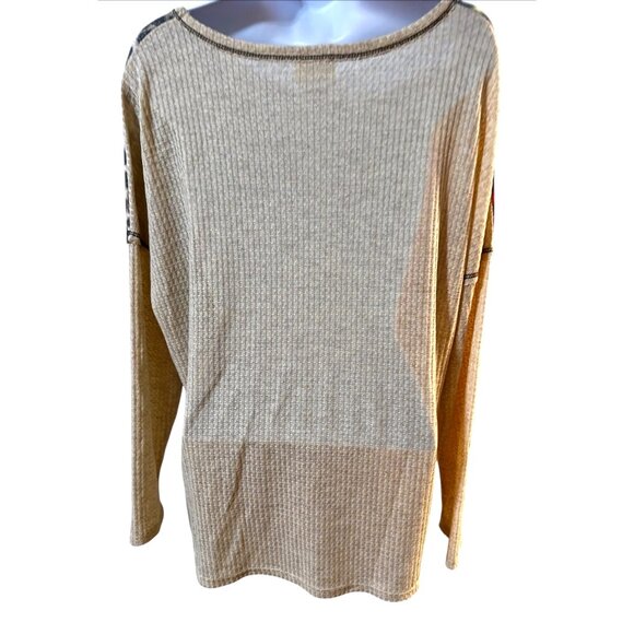 BiBi Womens Tie Dye Leopard Print Waffle Knit Long Sleeve V Neck Top Large - Picture 2 of 6